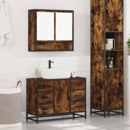 Berkfield Home Durable 2 Piece Bathroom Furniture Set Smoked Oak Engineered Wood in Brown - thumbnail 1