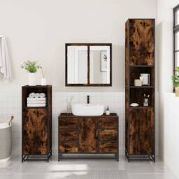 Berkfield Home Durable 2 Piece Bathroom Furniture Set Smoked Oak Engineered Wood in Brown - thumbnail 4