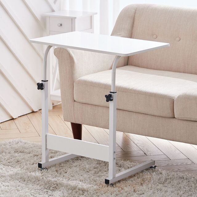 Living and Home Height Adjustable Mobile Table Overbed Desk with Wheels in White - image 1