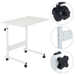 Living and Home Height Adjustable Mobile Table Overbed Desk with Wheels in White - thumbnail 9