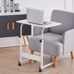 Living and Home Height Adjustable Mobile Table Overbed Desk with Wheels in White - thumbnail 6