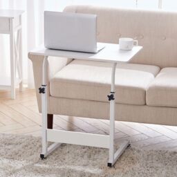 Living and Home Height Adjustable Mobile Table Overbed Desk with Wheels in White - thumbnail 3