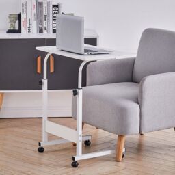 Living and Home Height Adjustable Mobile Table Overbed Desk with Wheels in White - thumbnail 7