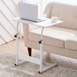 Living and Home Height Adjustable Mobile Table Overbed Desk with Wheels in White - thumbnail 4