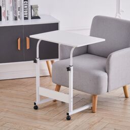 Living and Home Height Adjustable Mobile Table Overbed Desk with Wheels in White - thumbnail 8
