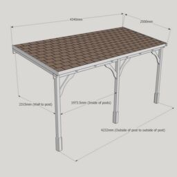 Rutland County Garden Furniture Ltd Felt Shingle Roof Car Port 3 Post, Wood, L250 x W434 cm - Rustic Brown in Light Green - thumbnail 5