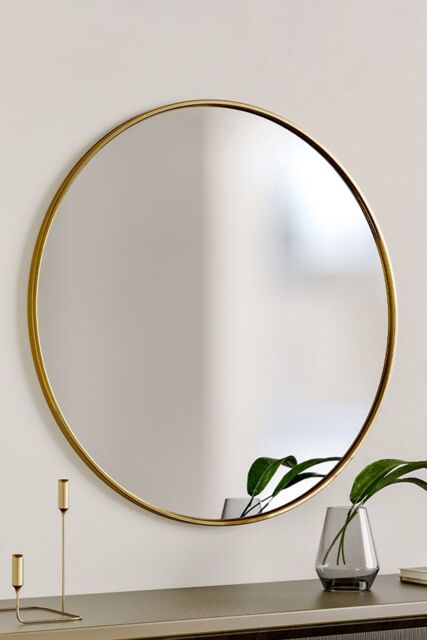 Living and Home 60cm Gold Nordic Round Bathroom Mirror Metal Frame Wall Mirror-Above Sink or Dressing Table - image 1