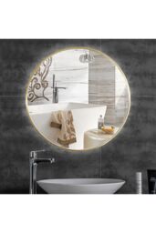 Living and Home 60cm Gold Nordic Round Bathroom Mirror Metal Frame Wall Mirror-Above Sink or Dressing Table - thumbnail 3