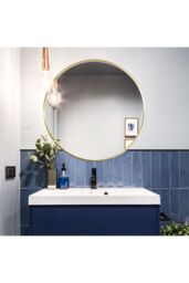 Living and Home 60cm Gold Nordic Round Bathroom Mirror Metal Frame Wall Mirror-Above Sink or Dressing Table - thumbnail 2