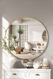 Living and Home 60cm Gold Nordic Round Bathroom Mirror Metal Frame Wall Mirror-Above Sink or Dressing Table - thumbnail 4