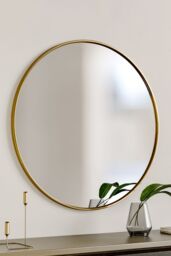 Living and Home 60cm Gold Nordic Round Bathroom Mirror Metal Frame Wall Mirror-Above Sink or Dressing Table