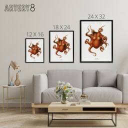 "Artery8 Octopus Vintage Illustration Carl Chun Framed Canvas Wall Art Print in White - Size: W12"" x H16""" - thumbnail 4
