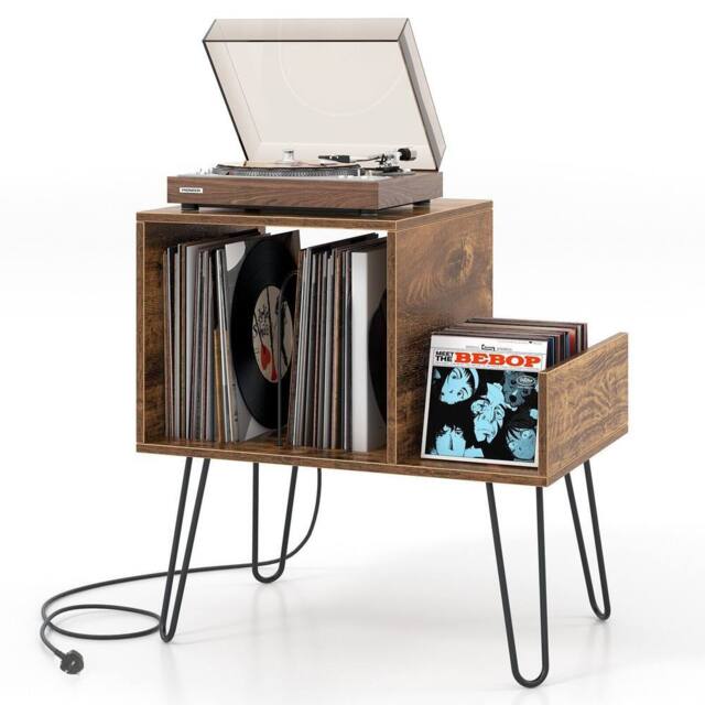 Costway Record Player Stand Turntable Stand Mid-century Modern End Table in Brown - image 1