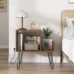 Costway Record Player Stand Turntable Stand Mid-century Modern End Table in Brown - thumbnail 5