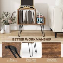 Costway Record Player Stand Turntable Stand Mid-century Modern End Table in Brown - thumbnail 6