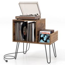 Costway Record Player Stand Turntable Stand Mid-century Modern End Table in Brown - thumbnail 1