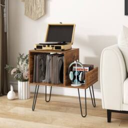 Costway Record Player Stand Turntable Stand Mid-century Modern End Table in Brown - thumbnail 4
