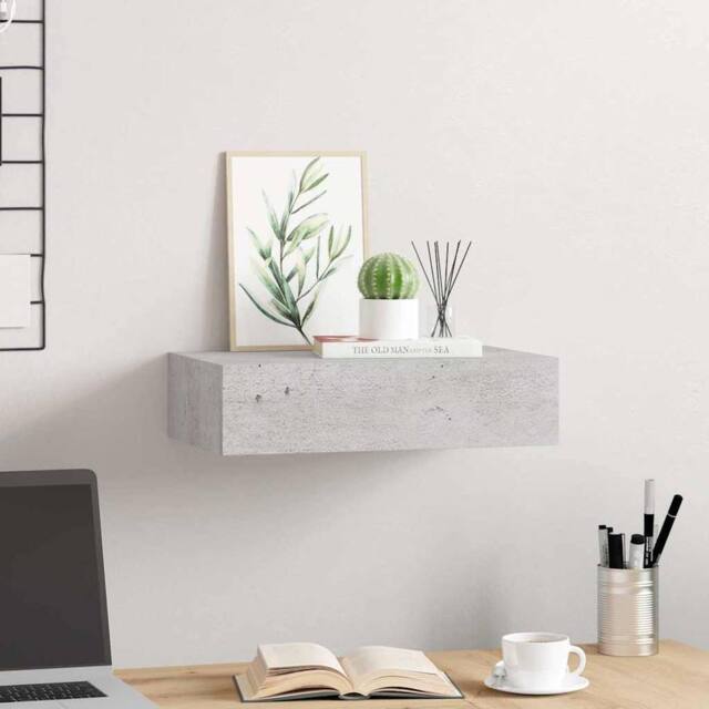 Berkfield Home Elegant Wall-mounted Drawer Shelf Concrete Grey 40x23.5x10cm MDF - Size: 40x23.5x10 cm - image 1