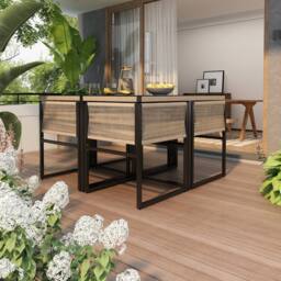 Direct Wicker Garden Dining Set with 4 Stackable Chairs, Outdoor Furniture Set in Beige - Size: 4 Person - thumbnail 6