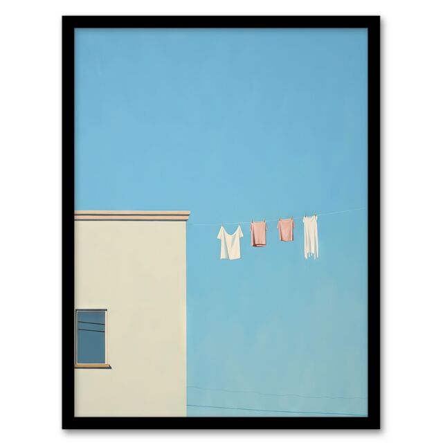 Artery8 Wall Art Print Laundry Line On Blue By Amy Denver Minimalist Soft Pastel Utility Room Minimalism Simple Modern Artwork Art Framed - image 1