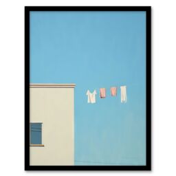 Artery8 Wall Art Print Laundry Line On Blue By Amy Denver Minimalist Soft Pastel Utility Room Minimalism Simple Modern Artwork Art Framed - thumbnail 1