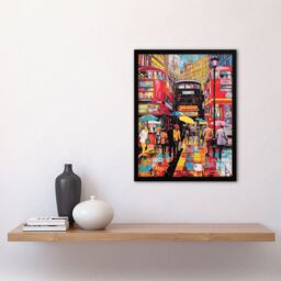 Artery8 Wall Art Print London Street In Neon Colours Oil Painting Rainy Day In Busy City Centre Street Vibrant Colourful Bold Pop Art Modern Painting - thumbnail 4
