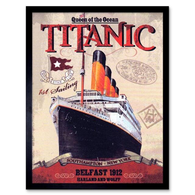 "Artery8 Travel Transport Titanic Liner Disaster Queen Ocean Framed Art Print in Red - Size: W12"" x H16""" - image 1