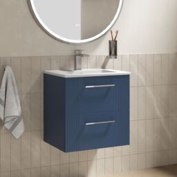 Balterley Wall Hung 2 Drawers Vanity Unit - Minimalist Basin 500mm, Satin Blue - thumbnail 4