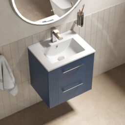 Balterley Wall Hung 2 Drawers Vanity Unit - Minimalist Basin 500mm, Satin Blue - thumbnail 3