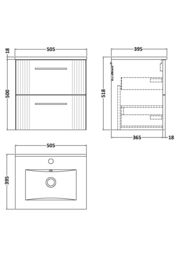 Balterley Wall Hung 2 Drawers Vanity Unit - Minimalist Basin 500mm, Satin Blue - thumbnail 7