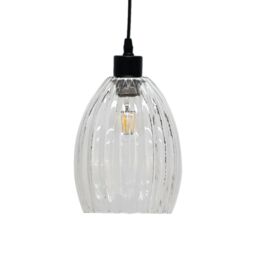 First Choice Lighting Set of 2 Birch - Clear Fluted Glass with Black Pendant Fittings - thumbnail 3