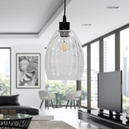 First Choice Lighting Set of 2 Birch - Clear Fluted Glass with Black Pendant Fittings - thumbnail 5