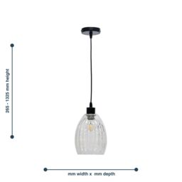 First Choice Lighting Set of 2 Birch - Clear Fluted Glass with Black Pendant Fittings - thumbnail 6