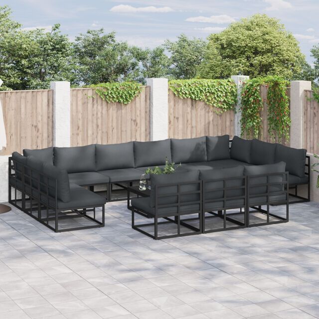 Berkfield Home Garden Sofa Set with Cushion with Pillow 14 pcs Black Aluminium - image 1