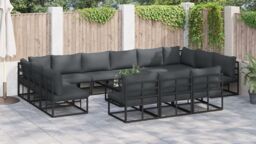 Berkfield Home Garden Sofa Set with Cushion with Pillow 14 pcs Black Aluminium - thumbnail 6