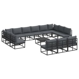 Berkfield Home Garden Sofa Set with Cushion with Pillow 14 pcs Black Aluminium - thumbnail 2