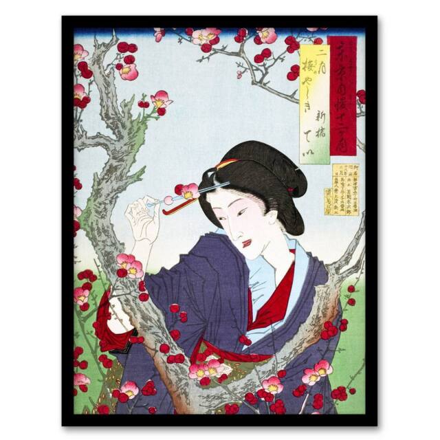 Artery8 Tsukioka Yoshitoshi Japanese Woman by a Plum Tree Framed Art Print - Size: A4 - image 1