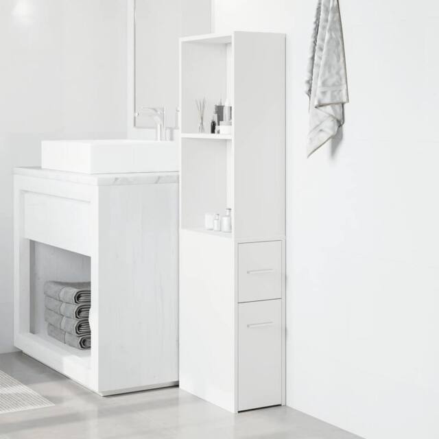 Berkfield Home Narrow Bathroom Cupboard with Wheels White Engineered Wood - image 1