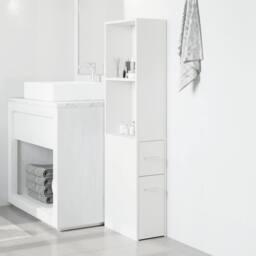 Berkfield Home Narrow Bathroom Cupboard with Wheels White Engineered Wood - thumbnail 1