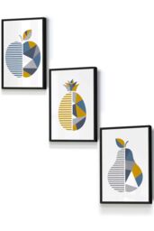 ARTZE Geometric Fruit Apple Blue Yellow Framed Wall Art - Small in Black - Size: W33 cm x H45 cm x D20mm - thumbnail 1