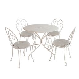 Dibor Four Person Indoor Outdoor Garden Iron Bistro Table & Chairs Set with Free Seat Pads in White - thumbnail 2