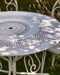 Dibor Four Person Indoor Outdoor Garden Iron Bistro Table & Chairs Set with Free Seat Pads in White - thumbnail 5