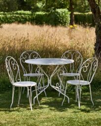 Dibor Four Person Indoor Outdoor Garden Iron Bistro Table & Chairs Set with Free Seat Pads in White - thumbnail 3