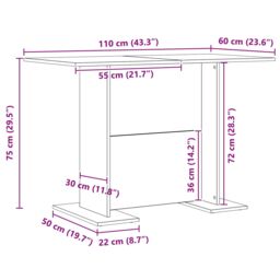 Berkfield Home Dining Table White 110x60x75 cm Engineered Wood - Size: 110 x 60 x 75 cm - thumbnail 9