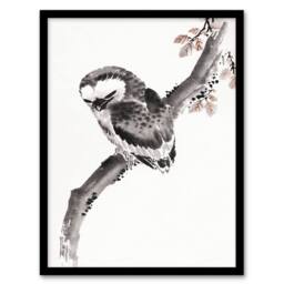 Artery8 Katsushika Hokusai Framed Wall Art Print Owl 1841 Album Of Sketches in Grey - Size: A4 - thumbnail 1