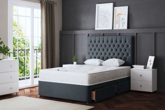 DS Living Seraphine Steel Divan Bed with Headboard in Grey - Size: Small Single - image 1