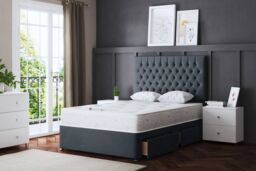 DS Living Seraphine Steel Divan Bed with Headboard in Grey - Size: Small Single - thumbnail 1