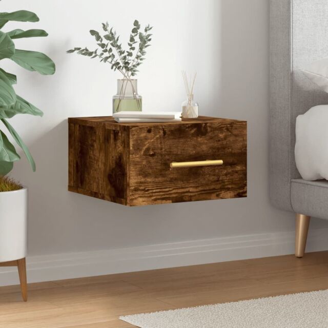 Berkfield Home Wall-mounted Bedside Cabinet Smoked Oak 35x35x20 cm in Brown - Size: 35 x 35 x 20 cm - image 1