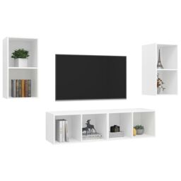 Berkfield Home Wall-mounted TV Cabinets 4 pcs White Engineered Wood - thumbnail 3