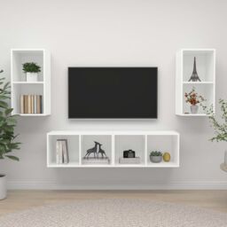 Berkfield Home Wall-mounted TV Cabinets 4 pcs White Engineered Wood - thumbnail 1